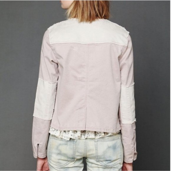 Free People Distressed Purple Cargo Utility Denim Bomber Jacket | Small - Picture 2 of 16